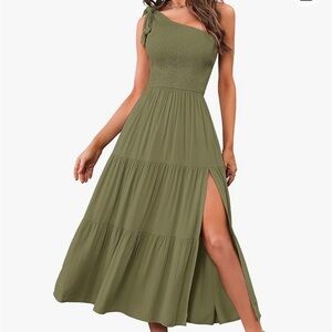 Summer one shoulder smocked midi dress